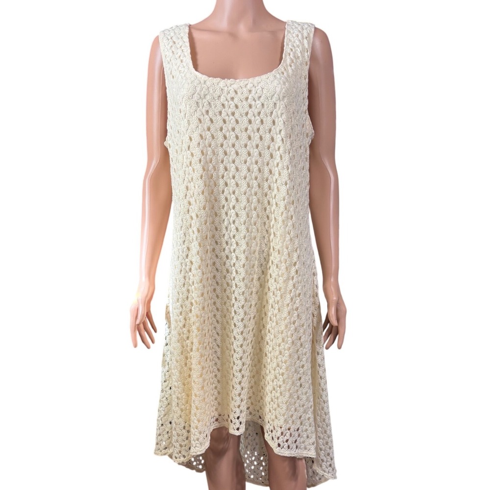 AUW Lace High-Low Dress Womens XL Cream Floral Boho Sleeveless Scoop Neck